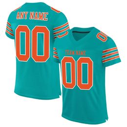 Custom Aqua Orange-White Mesh Authentic Football Jersey 980