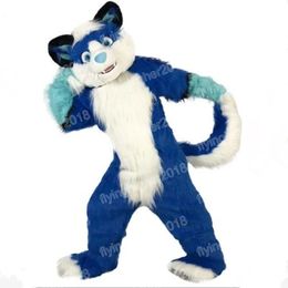 Halloween Long Fur Blue Husky Dog Mascot Costume Cartoon Anime theme character Carnival Adult Unisex Dress Christmas Birthday Party Outdoor Outfit