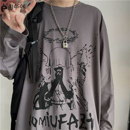 Men Long Sleeve T shirts Autumn Print Gothic Vintage Ulzzang Cosy High Street Streetwear 5XL Baggy Korean Trendy Harajuku BF 220618