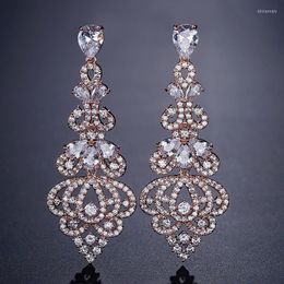 Stud Sparkling White Cubic Zirconia Delicate Geometric Long Dangle Earrings Women's Bridal Wedding Jewellery Dress AccessoriesStud Kirs22