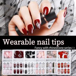 False Nails 24pcs With Designed Crystal Nail Artificial Tips Set Full Cover For Decorated Short Press On Art Fake Extension Prud22