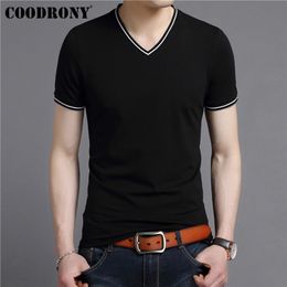 COODRONY Streetwear Casual V Neck T Shirt Men Soft Cotton T Shirt Men Clothing Summer Short Sleeve Tshirt Plus Size LJ200827