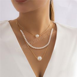 Vintage Imitation Pearl Chain Choker Necklaces for Women Wedding Bride Elegant Ball Pendant Thin Link Accessories Jewellery