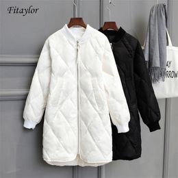 Fitaylor New Winter Long Womens Down Jackets Ultra Light White Duck Down Coat Oversize White Puffer Jacket Slim Autumn Parkas T200910