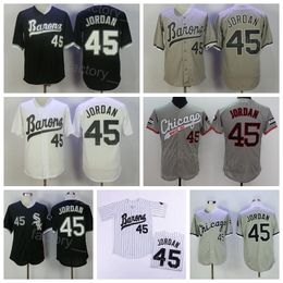 Men Moive Baseball Michael 45 Birmingham Barons Jersey Button Down Throwback Black White Grey Team Colour All Stitched Retro Vintage Cool Base Flexbase Good Quality