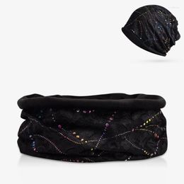 Beanie/Skull Caps Women's Hollow Out Lace Slouchy Baggy Beanie Multifunction Hat Autumn Winter Infinity Scarf Head Wrap Cap Velvet Lining Sc