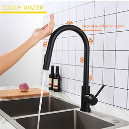 XOXO Touch Kitchen faucet Pull Out Cold and Hot mixer tap Black Gold water Single Holder faucet kitchen sink faucet 1348-1 T200424