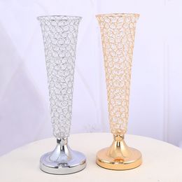 tall gold silver galvanized metal vase with crystal for weddings decoration wedding decoration table centerpieces cente rpieces imake169