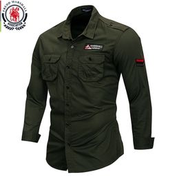 Fredd Marshall 100% Cotton Military Shirt Men Long Sleeve Casual Dress Male Cargo Work s With Embroidery 115 220323