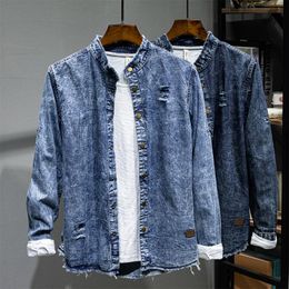 Men's Casual Shirts Spring Autumn Men Clothing Fashion Vintage Washed Tie-dye Denim Shirt Male Embroidery Personality Streetwear Jeans Shirt