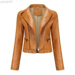 Vintage Leather Jacket Women 2022 Short Moto Biker Zipper Jacket Spring Autumn Motorcycle Jacket Black Brown Coat Purple Coffee L220801