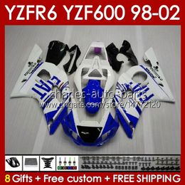 Bodywork For YAMAHA YZF 600 CC YZF-600 YZF-R6 1998 1999 2000 2001 2002 Bodys 145No.119 YZF600 600CC YZF R6 R 6 98-02 Frame YZFR6 98 99 00 01 02 OEM Fairing Kit blue white blk