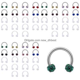 Navel Bell Button Rings Body Jewelry Piercing dh Beidien Stainless Steel Transparent Nose 18pcs Combination Set Puncture Ring jlldym