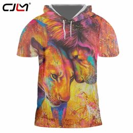 Fashion Man Hooded Tshirt 3D Colorful Lion Funny Streetwear Mens Tee Shirt Whole body printing Oversized Tshirt 220623