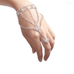 Bangle Ring And Earring Set Rhinestone Finger Fashion Women Girl Bracelet Chain Link Hand Long Pearl Necklace For WomenBangle Inte22