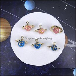Charms Jewellery Findings Components 10Pcs 3D Moon Planet Enamel Alloy Glitter Space Pendants Fit Earrings Bracelet Making Material Diy Acce