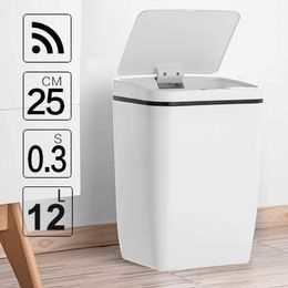 12L Fashion Inductive Type Trash Can Smart Sensor Home Bathroom Storage Barrels Rubbish Bin Stainless Steel Metal Y200429