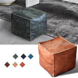 Moroccan PU Leather Pouffe Embroider Craft Simple Sofa Ottoman Footstool Large 45cm Artificial Leather Unstuffed Cushion 220402