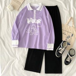 Women's Two Piece Pants Preppy Style 2PCS Sets Clothes Letter Printed Women Tracksuit Casual Thin Sweatshirt Lounge Wear Sport SuitWomen's