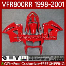 Fairings Kit For HONDA Interceptor VFR800RR VFR 800RR 800 CC RR VFR800 98 99 00 01 Body Gloss red 128No.55 800CC VFR-800 RR 1998 1999 2000 2001 VFR800R 98-01 Bodywork