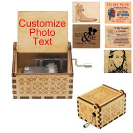 Decorative Objects & Figurines Private Custom DIY Picture Text Wooden Hand-cranked Music Box You Are My Sunshine Theme Melody Gift For Weddi
