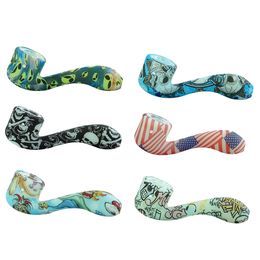 Glow In The Dark Unique Silicone Skull Hand Oil Burner Smoking Pipes Dab Rig Accessories Colorful Tobacco Tool Pipe Burners