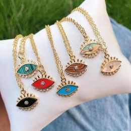 Pendant Necklaces 6Pcs Brass Gold Plated Stone Shell Eye Shape Inlaid Zircon Charms Necklace For Women MenPendant