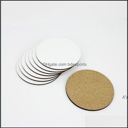 Other Drinkware Kitchen Dining Bar Home Garden 5 Style Sublimation Blanks Round Cups Wood Coasters Table Mats Mdf Hardboard Coaster Heat