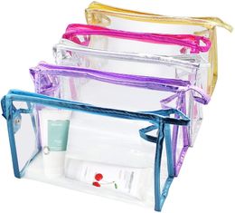 Waterproof PVC Clear Cosmetic Bag Transparent Zippered Makeup Pack Vacation Bathroom and Organising Bag Travel Set Pouch