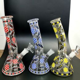 2022 Bee Beaker Bong hookah 3mm thick GLOW IN THE DARK glass water pipe oil rig dab recycler smoking accessories bowl