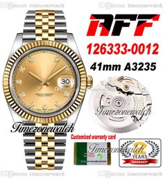 AFF 41mm Date Cal A3235 Automatic Mens Watch Two Tone Gold Champagne Diamonds Dial 904L Steel Oystersteel Bracelet Same Serial Card Super Edition Timezonewatch E5