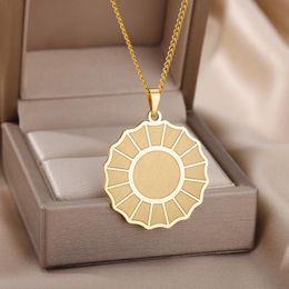 Chains Geometric Flat Sun Pendant Necklaces For Women Stainless Steel Cuban Chain Choker Charm Engraved Necklace Jewelry Gift 2022Chains