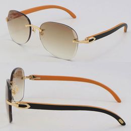 Wholesale Diamond Cut 3524012 Metal Rimless Sunglasses Black Inside Orange Wood Frame Fashion Sun glasses Men Unisex Wooden Design Classical Model 18K Gold Frames