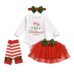 Clothing Sets Born Kids Baby Girls My 1st Christmas Set Long Sleeve Romper+Tutu Skirt++Headband Xmas Party Clothes Outfit