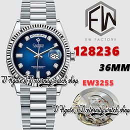 EWF V3 ew128236 ew3255 Automatic Mens Watch 36MM Fluted Bezel Blue Dial Diamond Markers 904L Jubileesteel Bracelet With Same Serial Warranty Card eternity Watches