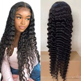 4x4 Lace Closure Wigs Deep Wave Remy Indian Human Hair Wig for Women Natural Color 150% Density