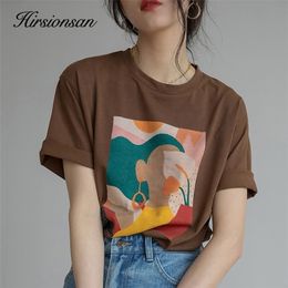 Hirsionsan Aesthetic Printed T Shirt Soft Vintage Loose Tees Abstract Graphic Cotton Tshirts Summer Casual Tops 220402