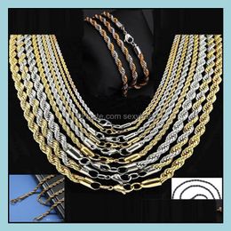 Chains Necklaces Pendants Jewellery Stainless Steel 5Mm Gold Twist Chain For Men Titanium Rope Necklace 20 22 24Inch Wholesale - Drop Delive