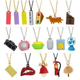 Pendant Necklaces Abacus Ruler Fan Bulb Fire Extinguisher TV Soup Pot Gas Stove Electric Radio Lips Sandwich Dog Fun NecklacePendant