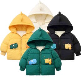 High Quality Dinosaur Winter Warm Boys Jacket Cotton Thick Hooded Sweatshirt For Children Outerwear Children Birthday Gift J220718