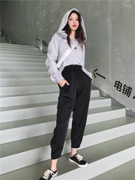 Women's Pants & Capris 2022 Desginer Brand High Waisted Harem Women Solid Sashes Casual Slim Satin Silk Fitness Office Ladies Trousers