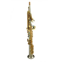 Saxophone High Grade One piece straight white copper body gold lacquer keys Soprano Saxophone