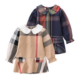 Baby Girls Dress Cotton Kids Long Sleeve Dress Spring Autumn Girl Plaid Skirts Children Clothing Child Skirt 2 Colours 1-6 Years