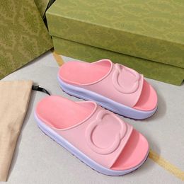 Women's Slide Platform Sandals Retro Candy Color Embossed Rubber Slippers Pink Macaroon Thick Bottom Men's Sandals TPU Slippers With Box
