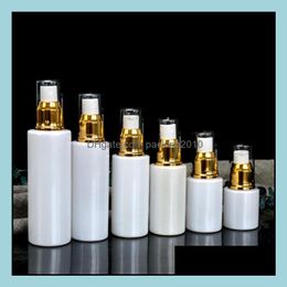 Packing Bottles Office School Business Industrial 30Ml 50Ml 80Ml White Glass Pump Bottle Essential Oil Perfum Dhasi