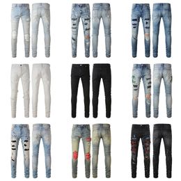 Men's Jeans Mens Designer for Mens Pants Man Black Skinny Rip White Patch Denim Biker Snake Embroiders