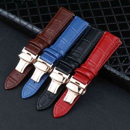 Genuine Leather Butterfly Buckle Strap 14 16 18 20 22 mm Black Band Accessories Brown Belt bands High Qualit G220420