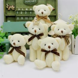 12 Pcs/lot Bow Tie 13 cm Mini Bear Dolls Plush Stuffed ToysGirls Birthday Gift Small PendantStuffed Plush Animals LJ201126