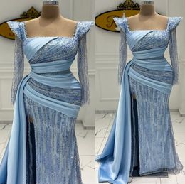 2022 Plus Size Arabic Aso Ebi Sparkly Mermaid Sexy Prom Dresses Sequined Lace Evening Formal Party Second Reception Birthday Engagement Gowns Dress ZJ502