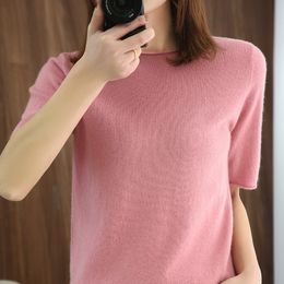 Летняя мода вязаные футболки с короткими рукавами женский пуловер с круглым вырезом подол жилет повседневные топы женский свитер куртка W220409